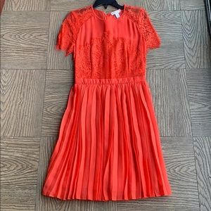 Valentine’s Day Red lace and pleated cocktail mini dress